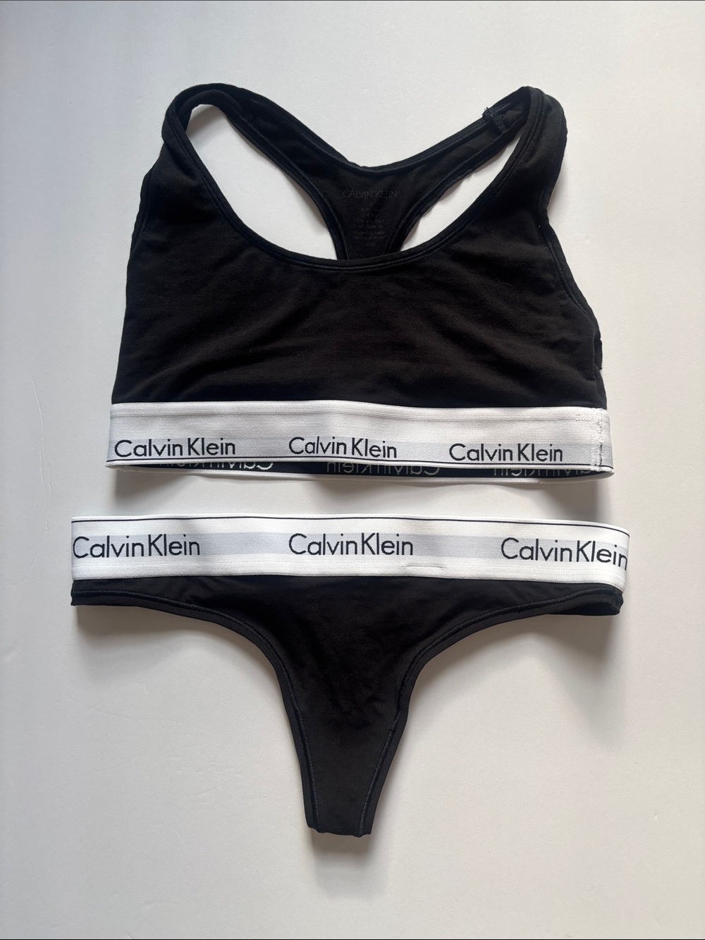 Calvin Klein Black & White Logo Bralette and Thong Set
